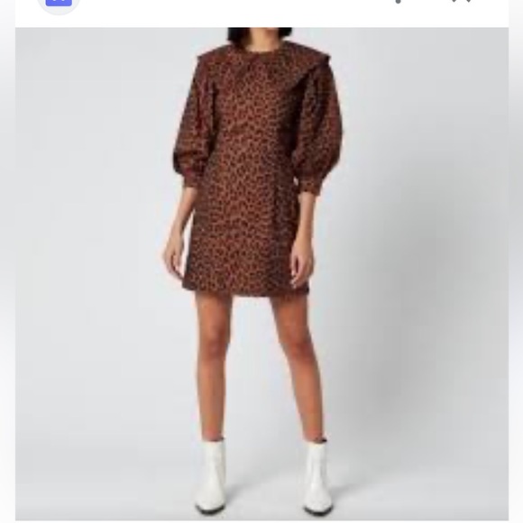 GANNI brown leopard print mob wife retro mini dress holidays party size 42 NWT - Picture 2 of 11